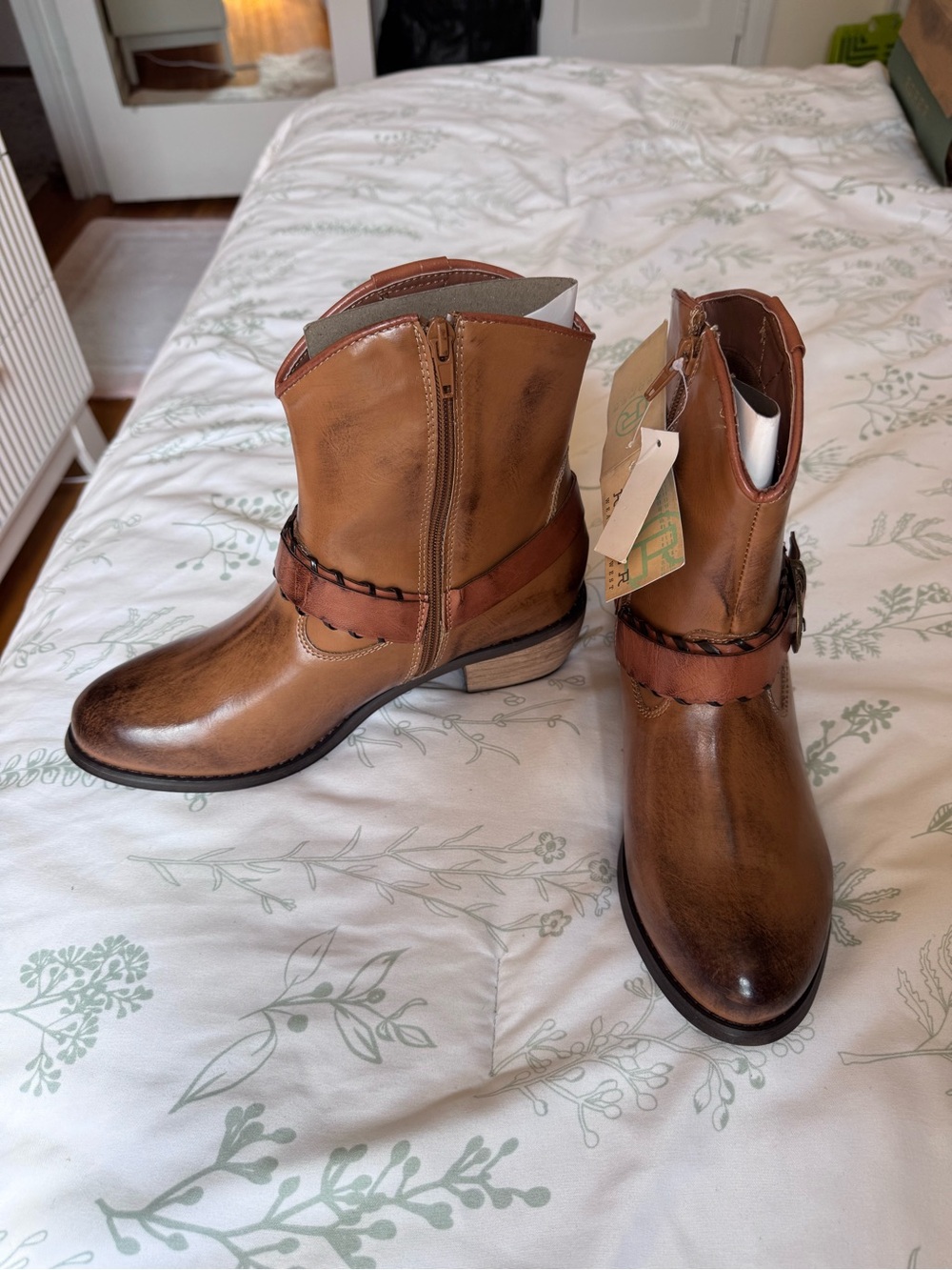 Roper Tan Faux Leather Western Ankle Boots
